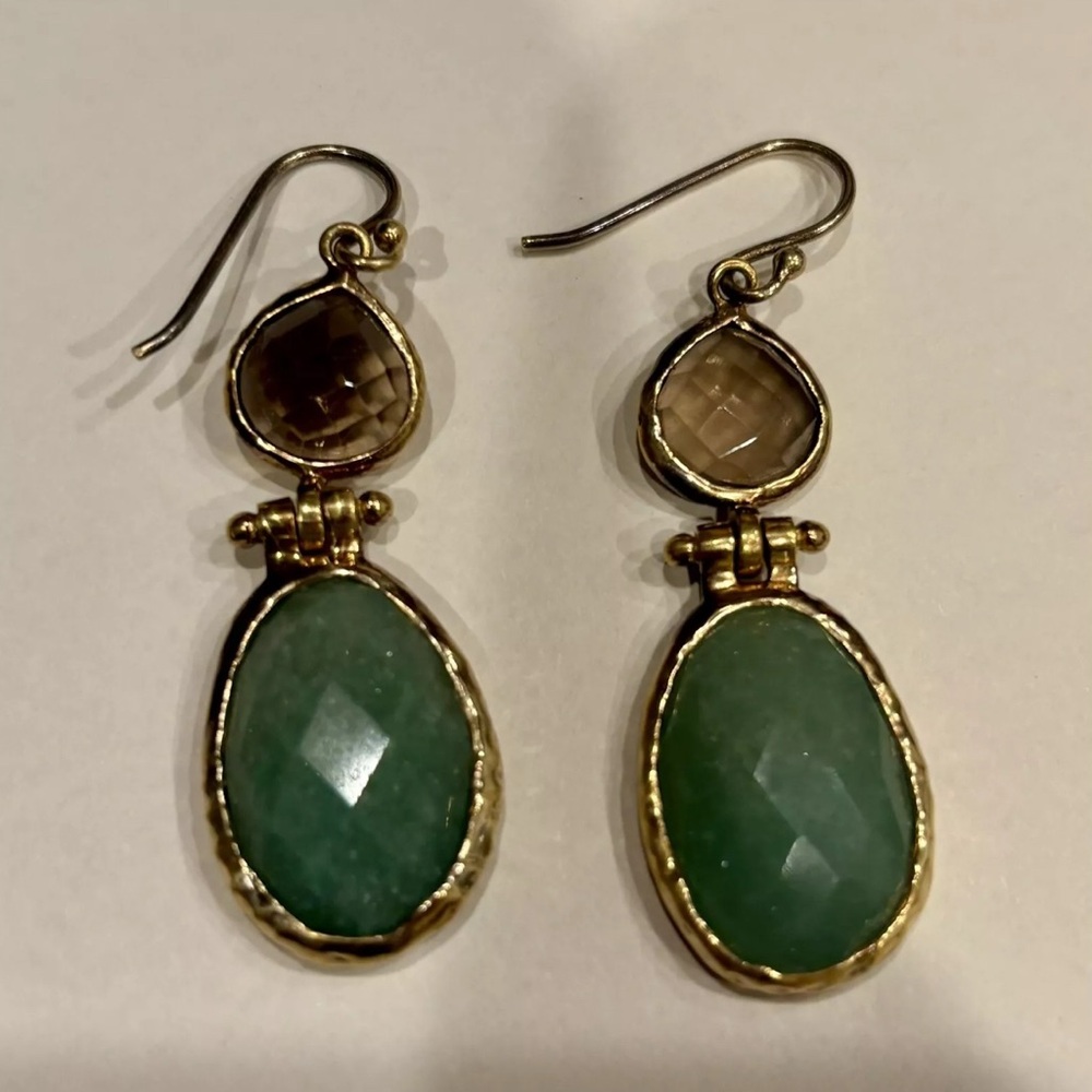 Stella & Dot Gold Amethyst Jade Dangle Earrings